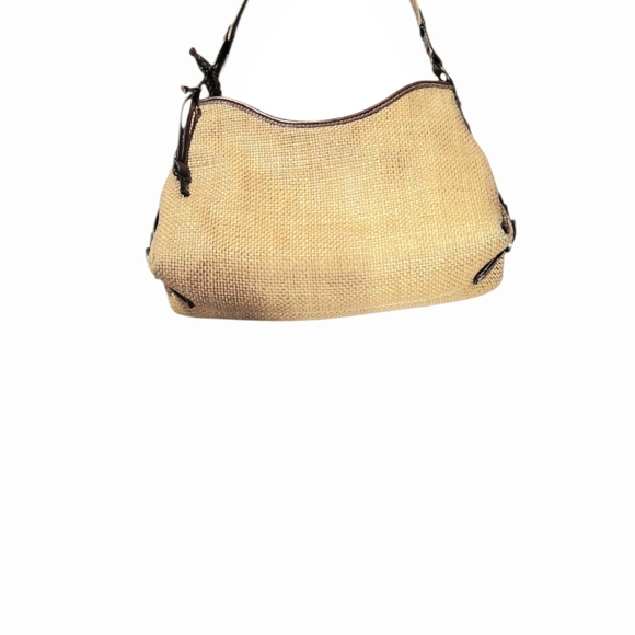 Fossil Vintage Beige Woven Straw Leather Shoulder Bag Purse - Picture 3 of 9